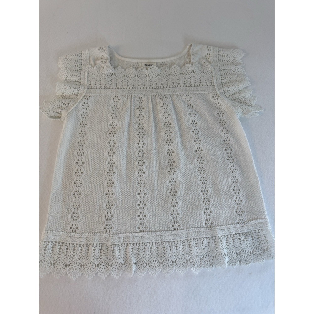 Kindred White Eyelet Lace Ruffle Sleeve Cotton Blouse Top Medium